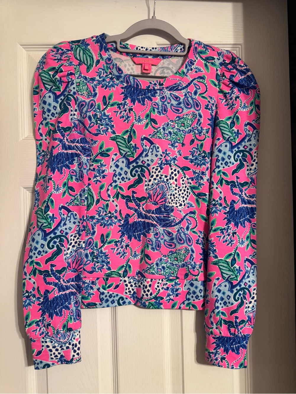 Lilly Pulitzer Pink Blue Green Floral Pullover Sweatshirt